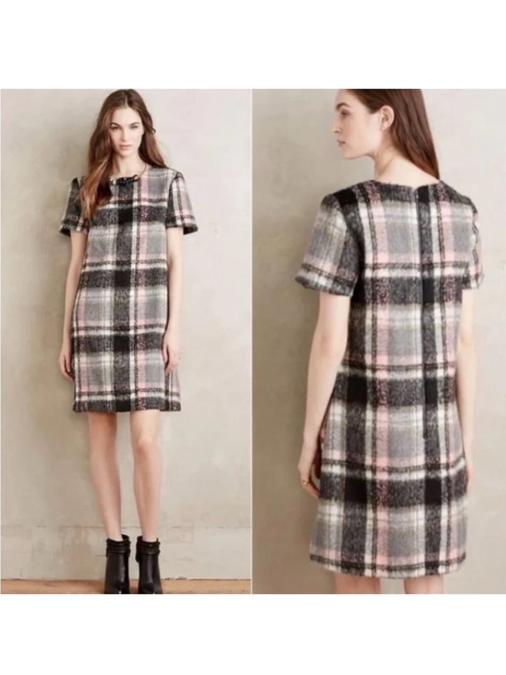Anthropologie Line & Dot Frontier Plaid Wool-blend Dress in Gray XXS